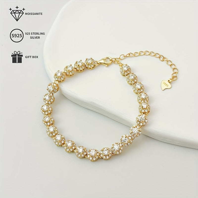 Chiroyli Moissanite Tennis Bilaguzuk, 14K Oltin Qoplama, Sterling Silver Luks Zanjir, Maxsus Tadbirlar va Sovg'alar Uchun Ideal - Sovg'a Qutisi Bilan Kelaydi