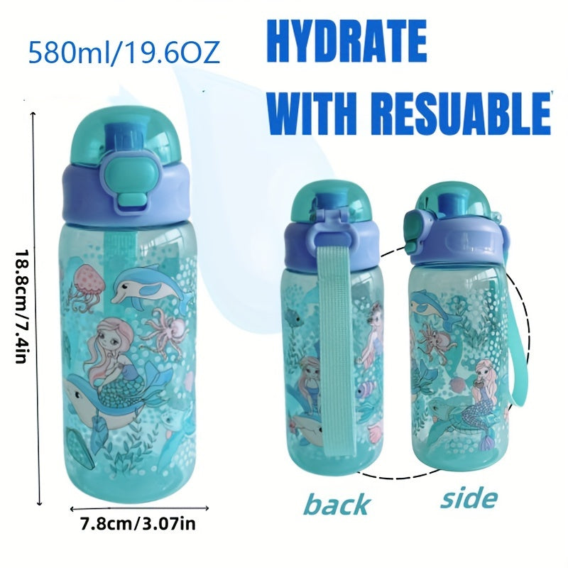 2 packs of 20oz thermal transfer cartoon pattern water cups with portable handles, perfect for home, outdoor activities, and gifts.