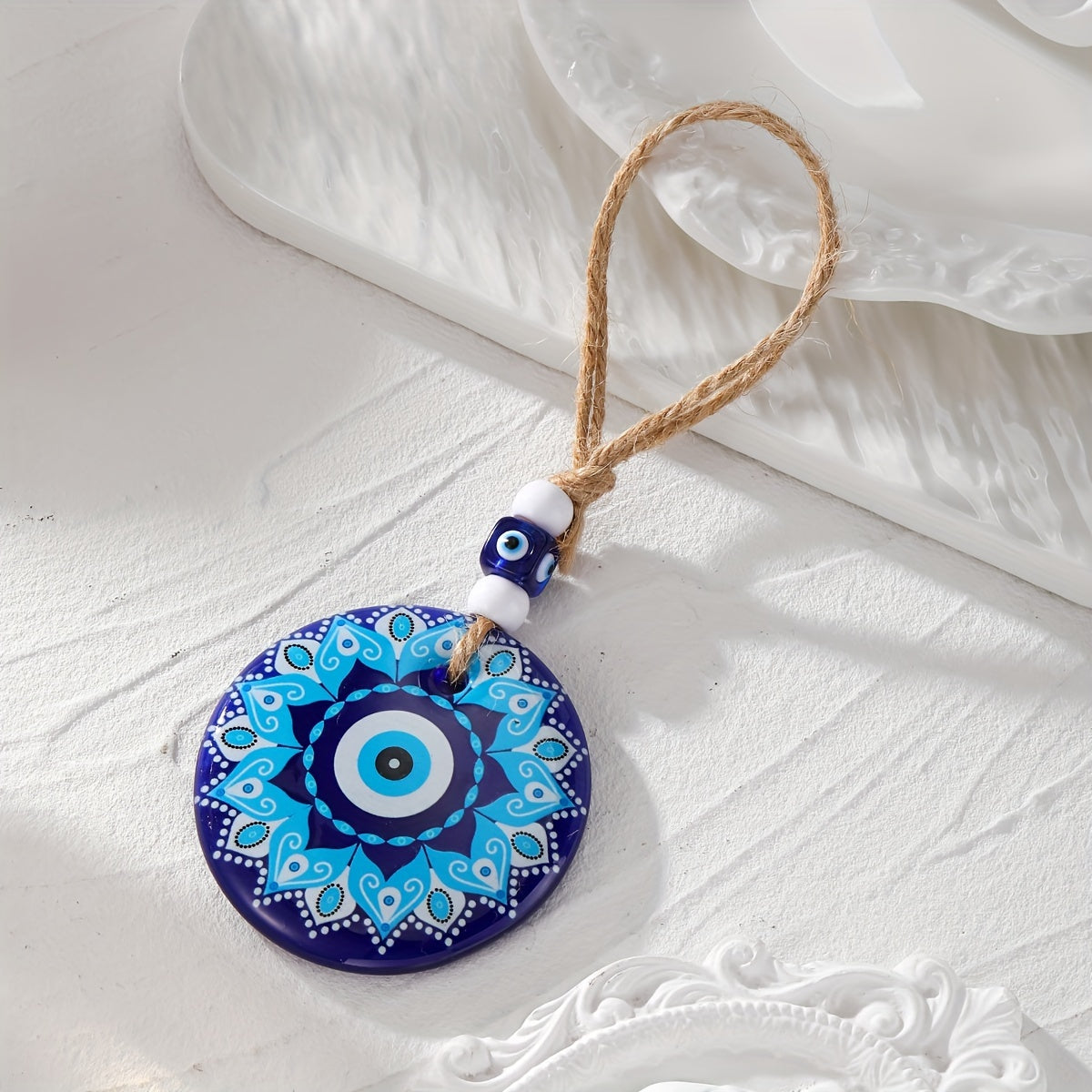 Trendy Evil Eye Keychain - Large Acrylic Evil Eye Charm on Hemp Rope, Stylish Accessory for Women's Car or Bag