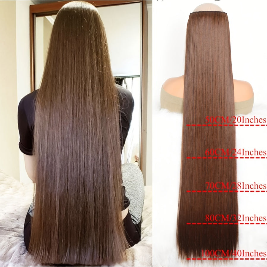 Synthetic Super Long 5 Clip In Hair Extension in Black/Brown/Blonde, extra-long straight hair, one-piece fake hairpiece for women. Available in lengths from 50cm to 100cm, ideal for daily