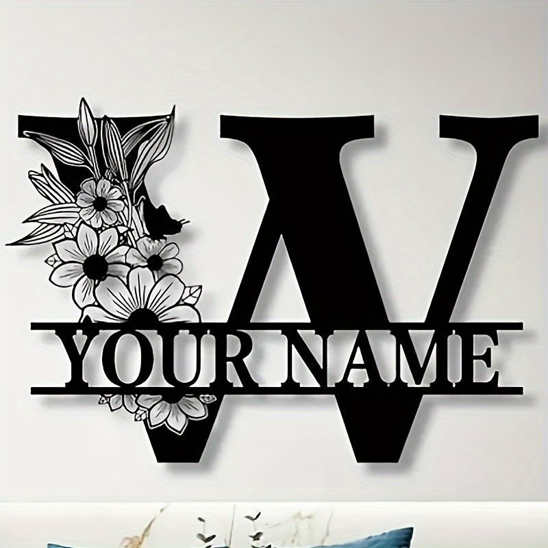 Unique Housewarming Gift - Personalized Home & Front Door Decor - Custom Metal Family Name Sign with Floral Design