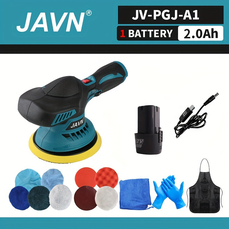 JAVN 5000RPM Cordless Mini Polisher with 6 Gears and Adjustable Speed, ideal for car polishing, waxing, and repairs. USB Charging.