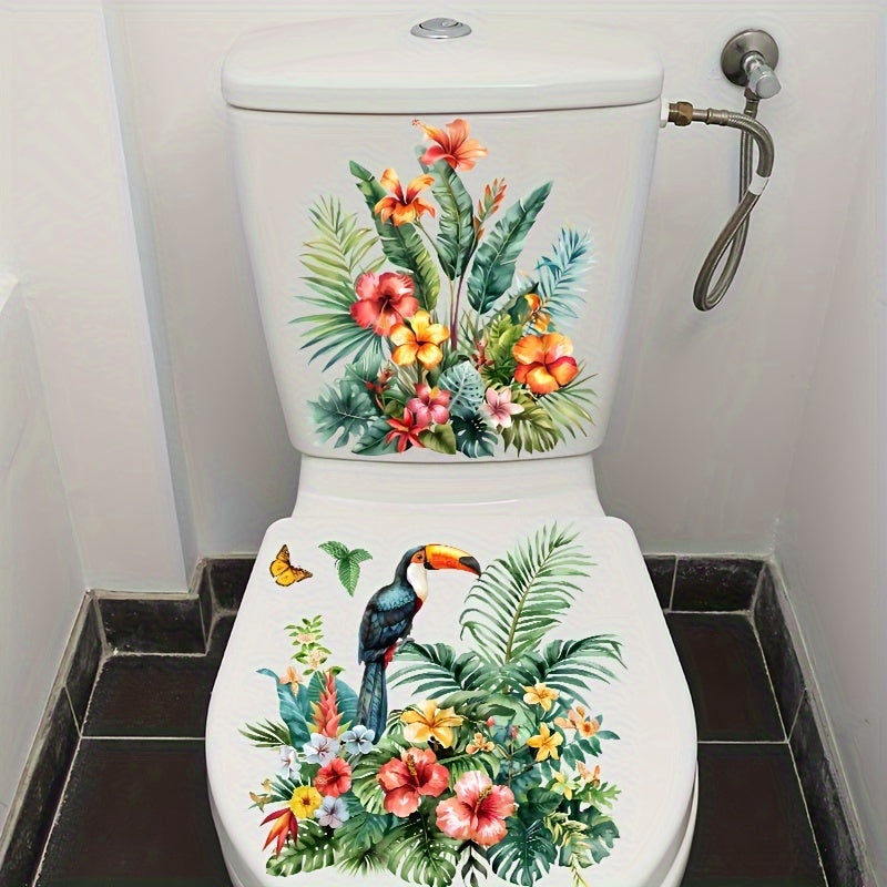 2 Nordic Floral Bathroom Decals: Waterproof PVC, Self-Adhesive for Toilets & Tanks, Adds Aesthetic Touch to Home Decor