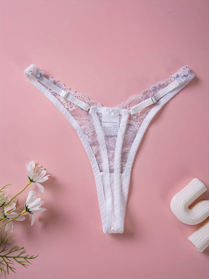 Sexy lingerie and underwear for women, including floral lace thongs and cut-out bow tie panties.