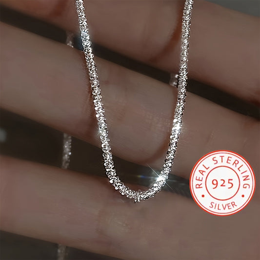 Stylish 925 Sterling Silver Sparkle Necklace, Perfect for Wedding Parties, Ideal Jewelry Gift, Silver-Plated, Lightweight 3g, Shiny Silver, Chic and Glamorous Design, Perfect for Vacations