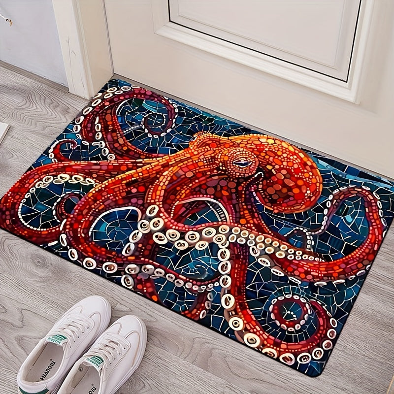 Artistic Deep Sea Octopus Painting Carpet Rug, Soft Rectangle Rug with Thicken Foam Cushion and Microfiber Surface, Decorative Floor Rug with Anti-slip Bottom Print, Machine Washable Rug for Living Room, Kitchen, and Entryway Decoration.