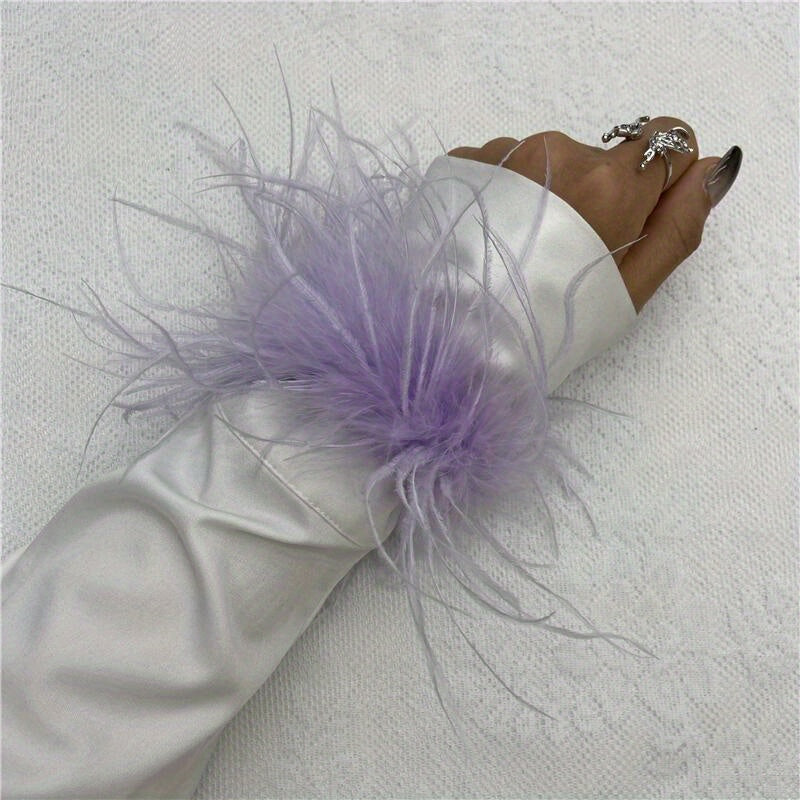 Ostrich Feather Wrist Cuffs Available in 20 Colors, Solid Color Carnival Slap Bracelets Perfect for Halloween Cosplay, Party Accessories, Non-Elastic Feather Anklet Bracelet