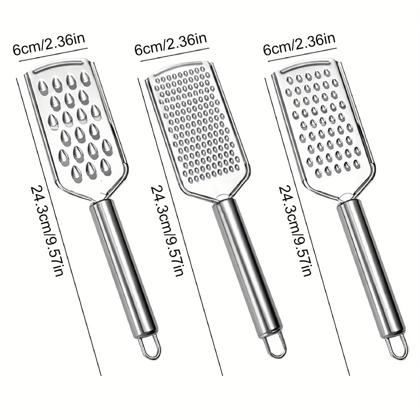 Set of 3 Stainless Steel Kitchen Graters, Versatile Cheese Shredders with Different Hole Sizes, Sturdy Handheld Cheese Slicers for Grating Vegetables and Hard Cheese