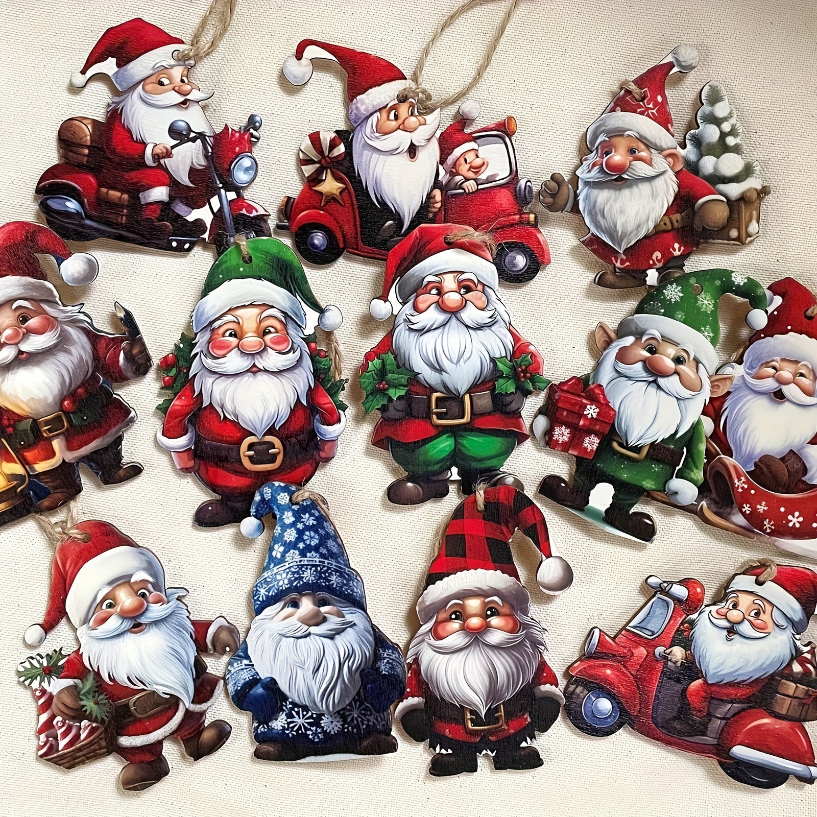 Set of 24 vintage wooden Christmas gnome ornaments, great for tree, Santa, and party decorations, suitable for Halloween, Thanksgiving, and holiday celebrations.