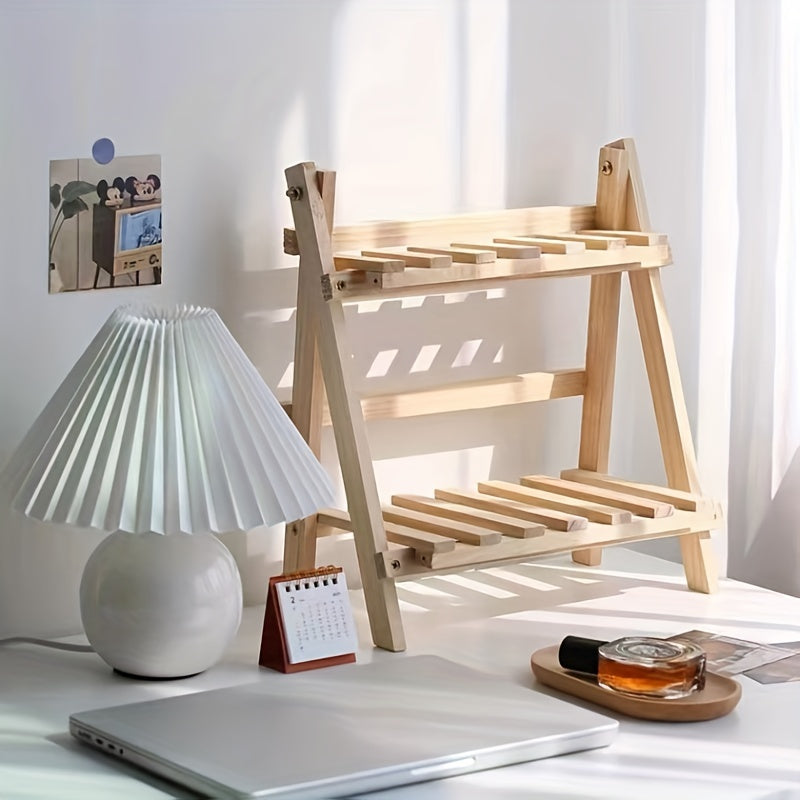 Wooden 2-tier shelf organizer for desks, perfect for storing stationary and decorating dorms, homes, schools, and offices.