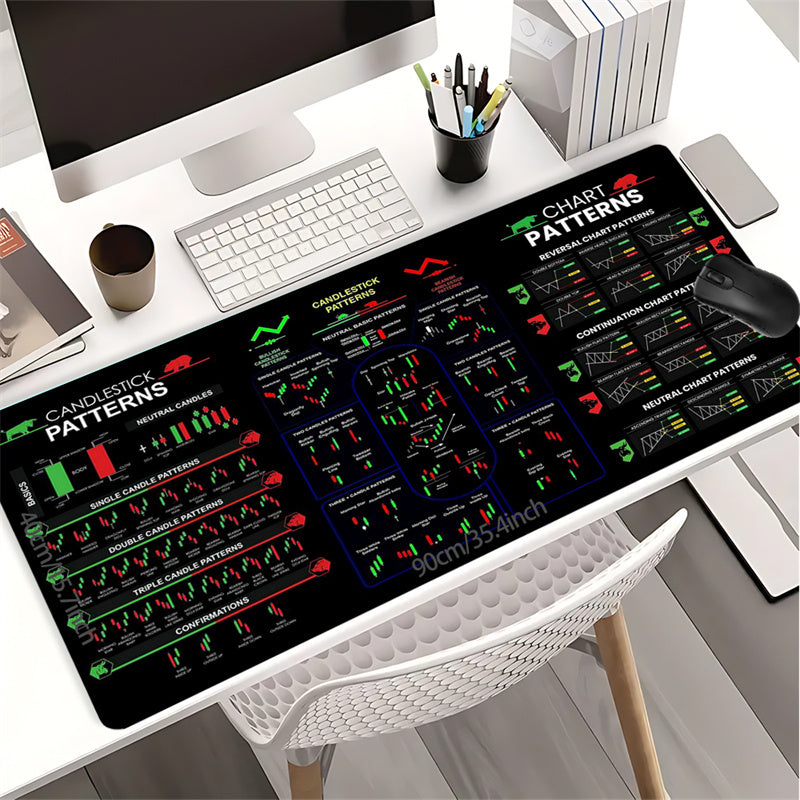 1 ta qora fond bozoridagi grafik naqshli sichqoncha yostiqchasi 89.92x39.88 sm o'lchamda, sirpanmaydigan kauchuk asosga ega, tikilgan chetga ega va ofis stoli aksessuari yoki sovg'a sifatida mos keladi.