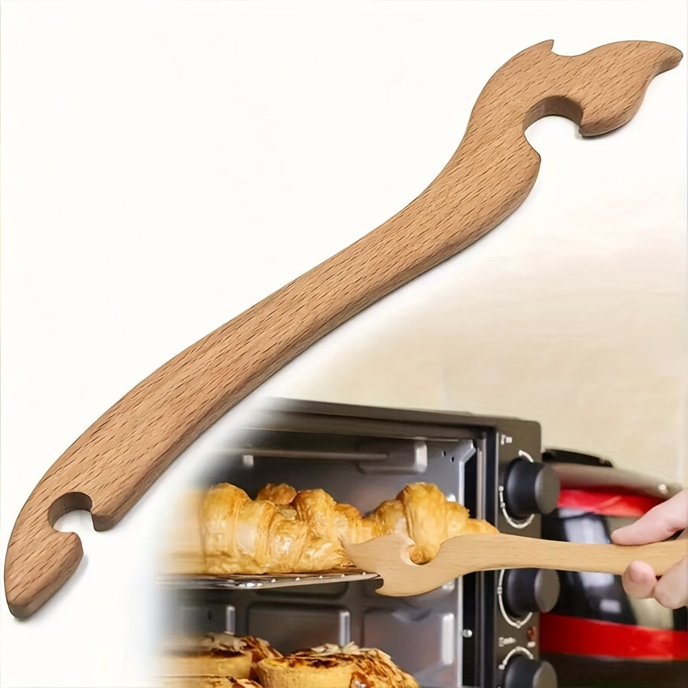 Long-handled wooden oven rack puller to safely handle hot oven racks, toaster, air fryer, and more without the risk of burns. Easily remove hot racks from the oven or bread machine with this kitchen tool.