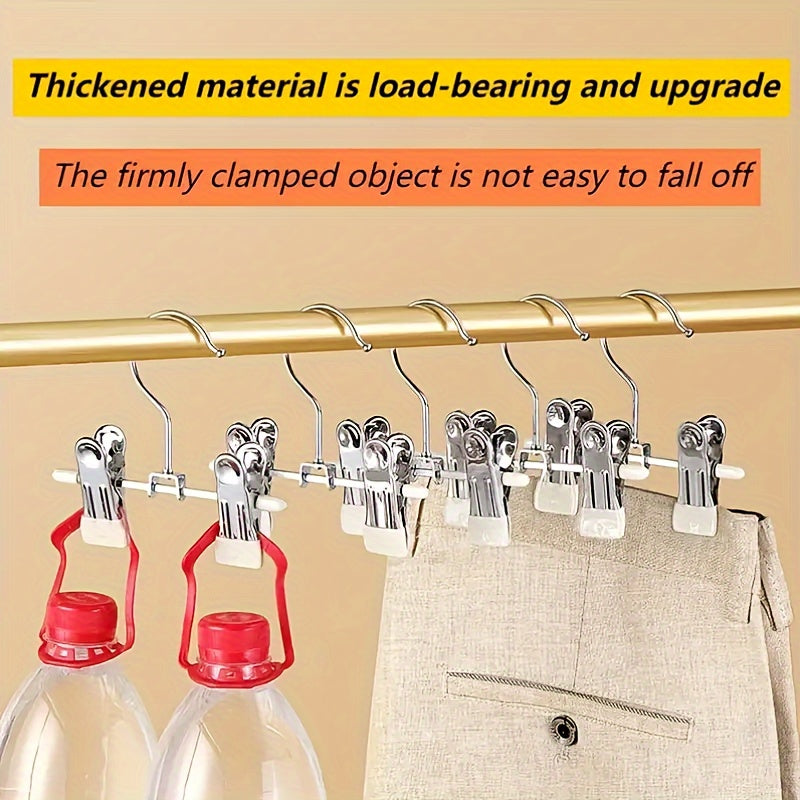 Set of 10 Stainless Steel Pant Hangers with Clips, Versatile Storage Rack for Pants, Skirts, Bras, Scarves, Underwear, Perfect for Bedroom, Balcony, Dorm, Kids' Clothes, Space-Saving Closet Organizer, Essential for Home Organization, Also Suitable for