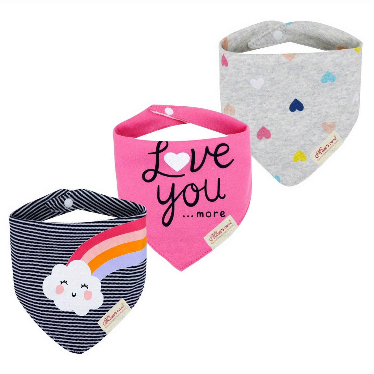 Baby Saliva Towel Set with 3 Pieces, includes Toddler Feeding Bib and Triangle Saliva Towel. Features Double Snap Adjustment Neck Bib for Baby Boys and Girls with Cartoon Embroidery.