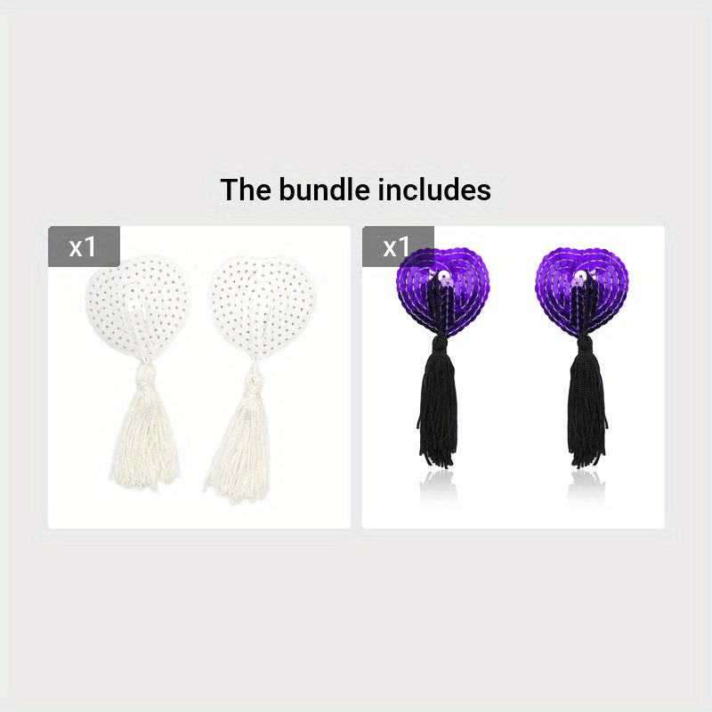 1 Pair of Heart-shaped Silicone Breast Stickers and Tassel Sequin Nipple Stickers.