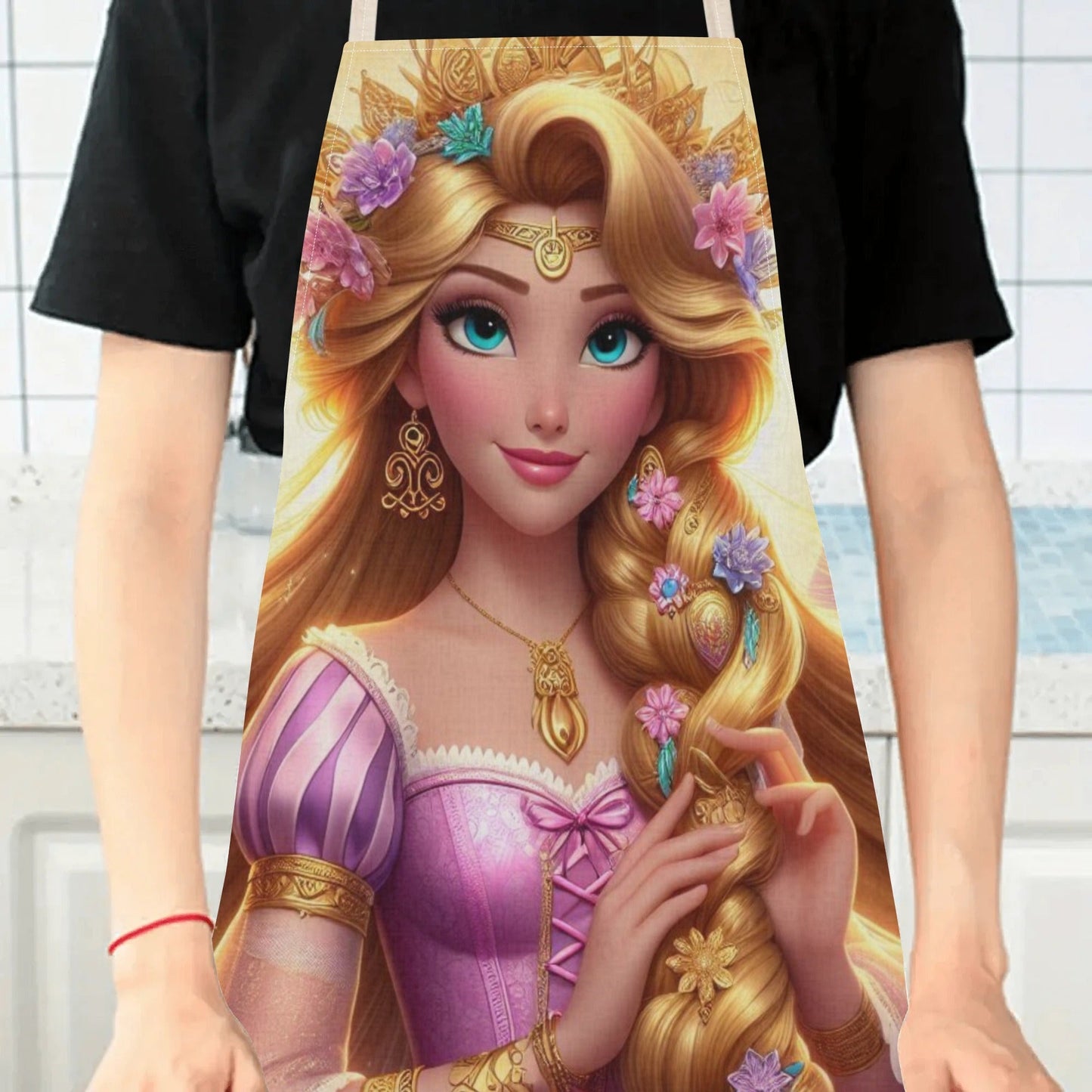 Durable Polyester Disney Elsa Waterproof Apron featuring Vibrant Cartoon Princess Design; Perfect for Kitchen, Restaurants, Cafes, and Home Use