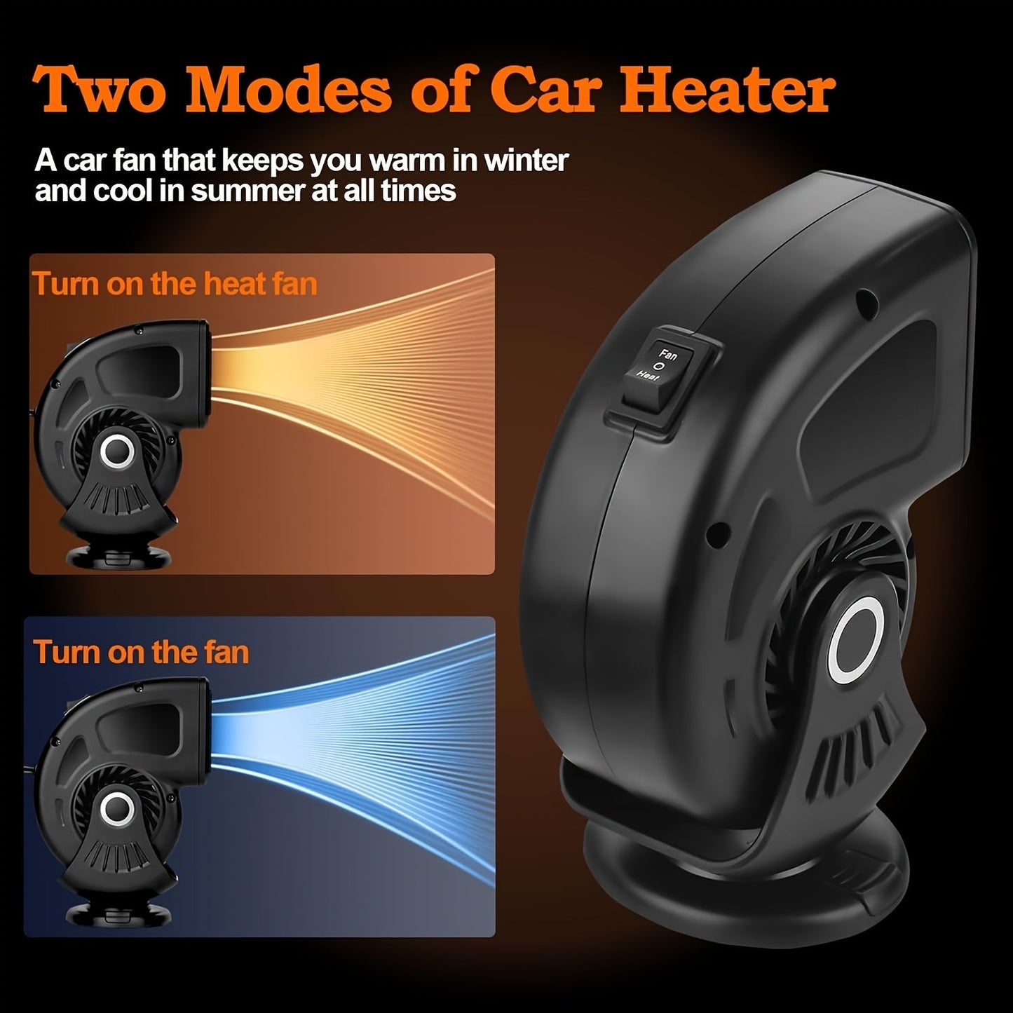 Keep warm during winter drives with the Compact 2-Mode Car Heater & Defroster. This portable device heats up quickly and has an adjustable angle for optimal comfort. With quiet operation and USB power via a cigarette lighter interface, it's perfect for