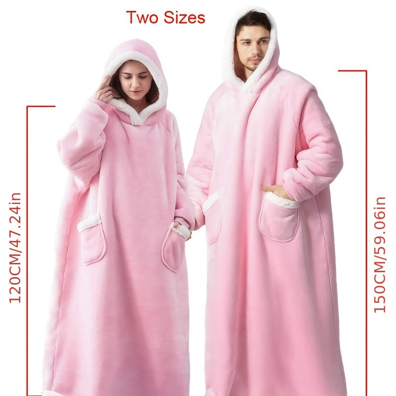 Oversized Flannel Blanket with Sleeves - Stay Cozy in Contemporary Style, Stain Resistant, Easy to Clean, Hooded Polyester Fleece Blanket for Men and Women, 300-350gsm