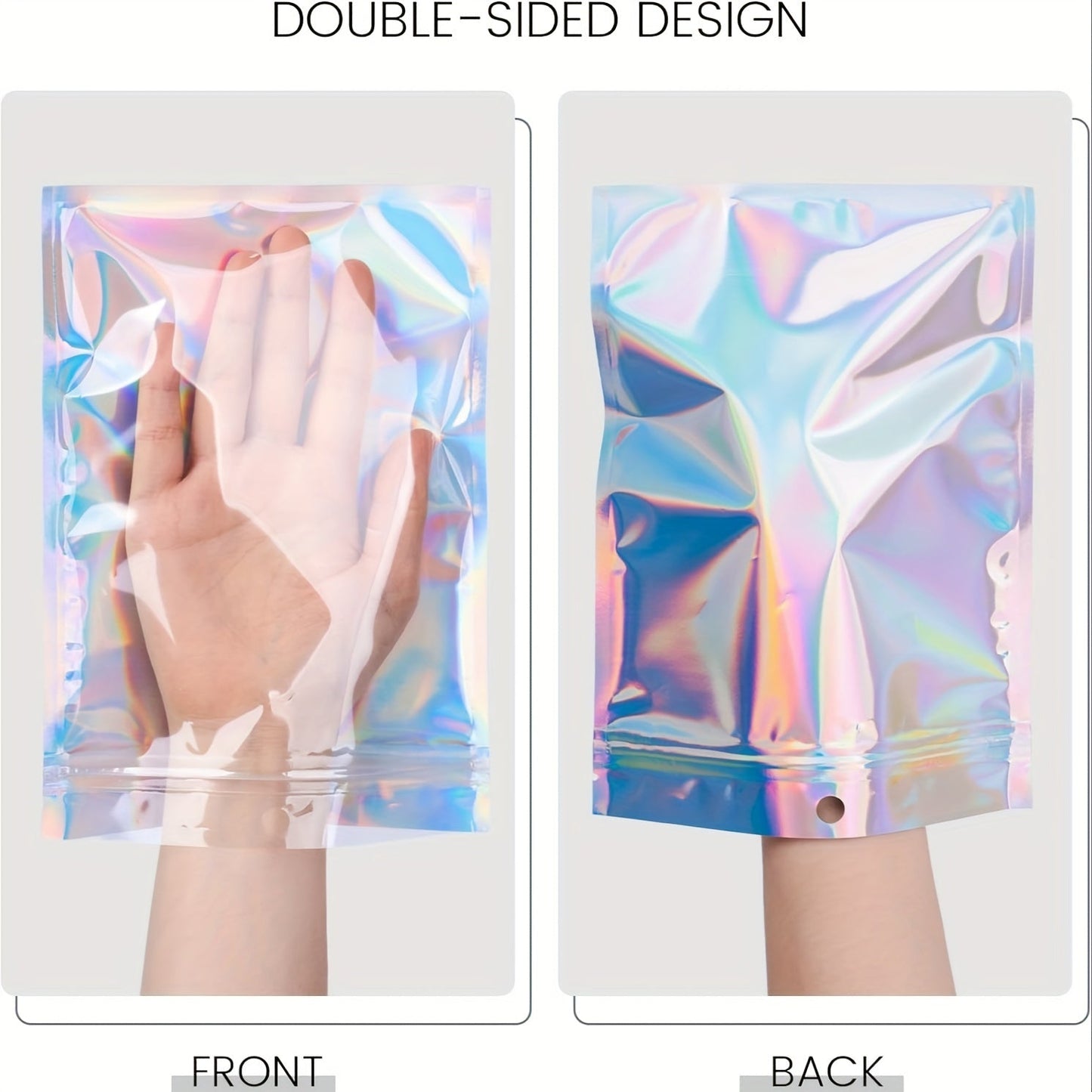 Holographic Zipper Bags with Clear Windows - Pack of 50 - Sealed, Odor-Proof Storage Solution for Cosmetics, Jewelry, and Small Items - Perfect for Small Businesses and Organizational Use