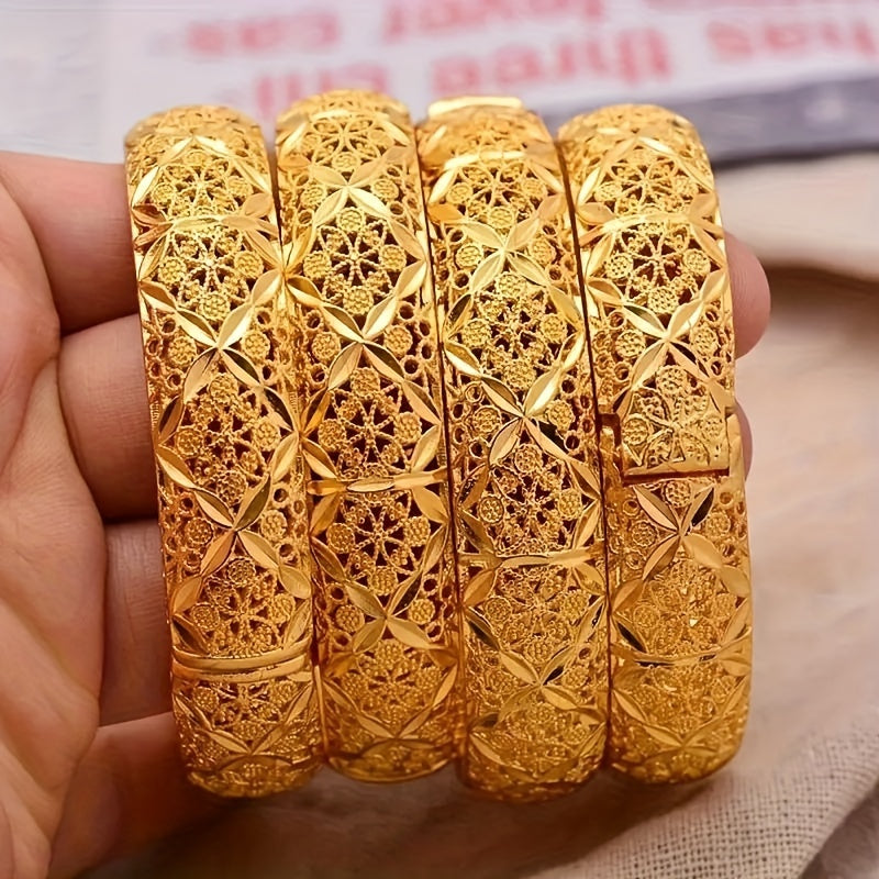 Stunning 18K Gold Plated Open Cuff Bracelet for Women - Crafted with Copper, Intricate Filigree Design, Adjustable Fit, Perfect for Weddings and Special Events