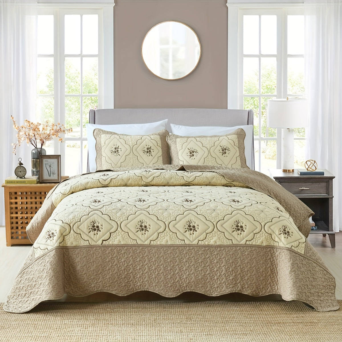 Soft and breathable 3-piece flower pattern bedspread set for bedroom or dorm room decor, including 1 bedspread and 2 pillowcases (filler not included).