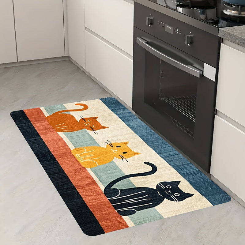 Polyester Doormat with Adorable Cat Design - Non-Slip, Easy to Hand Wash Mat for Kitchen and Living Room, Water-Resistant Rug for Bathroom - Includes 1 Piece