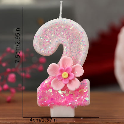 Pink floral number candle for cake decorations and parties.