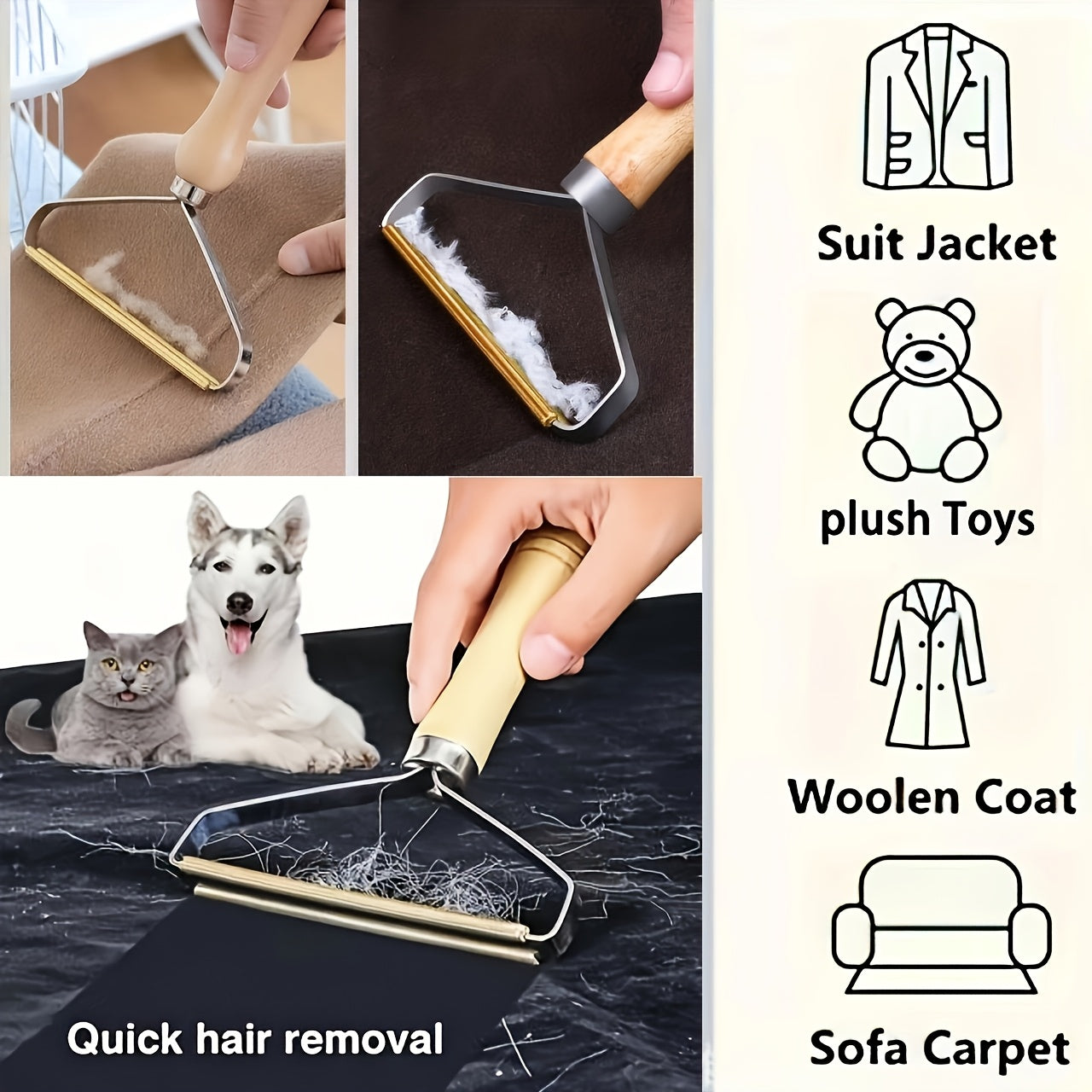 Lint remover brush, fabric shaver, and pet hair removal tool that is reusable and does not require electricity. Perfect for use on furniture, clothing, bedding, living room, bedroom, clothes, and pet supplies.