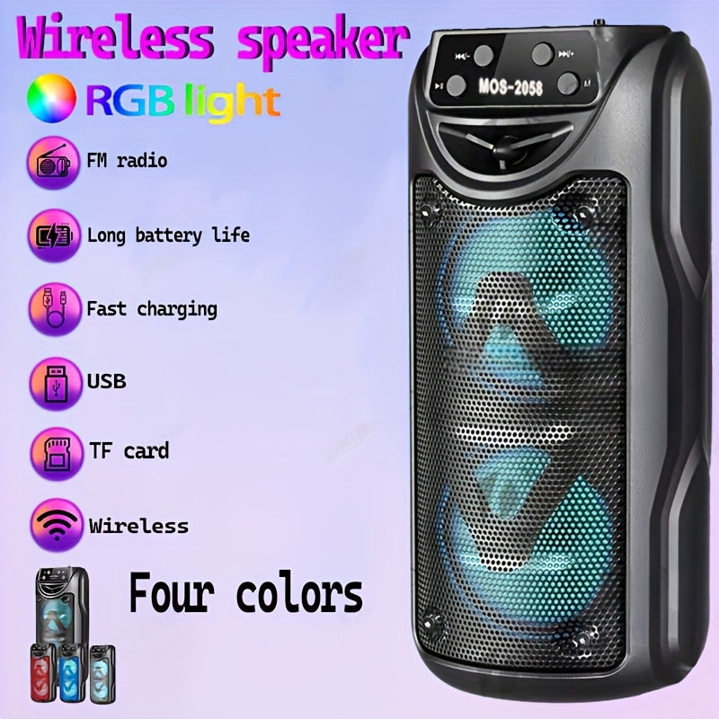 XSound Portable Wireless Speaker with Dual 4-Inch Stereo Sound, USB Charging, Rechargeable Lithium Battery, Siri Control, LED Color Lights, FM Radio, TF Card Slot. Ideal for Outdoor Camping