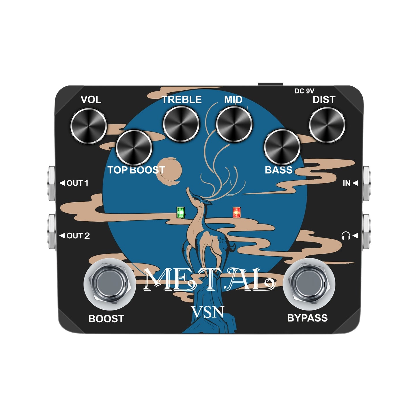 VSN Heavy Metal Distortion Pedal - True Bypass, 80s & 90s Tones, Earphone Output, Durable Aluminum Alloy