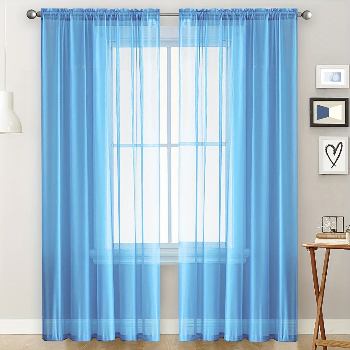 One pack of contemporary semi-sheer polyester curtains with rod pocket window panels. These machine washable cordless Trilon fabric curtains are perfect for adding a romantic touch to your living room or bedroom decor. The knit weave design adds a