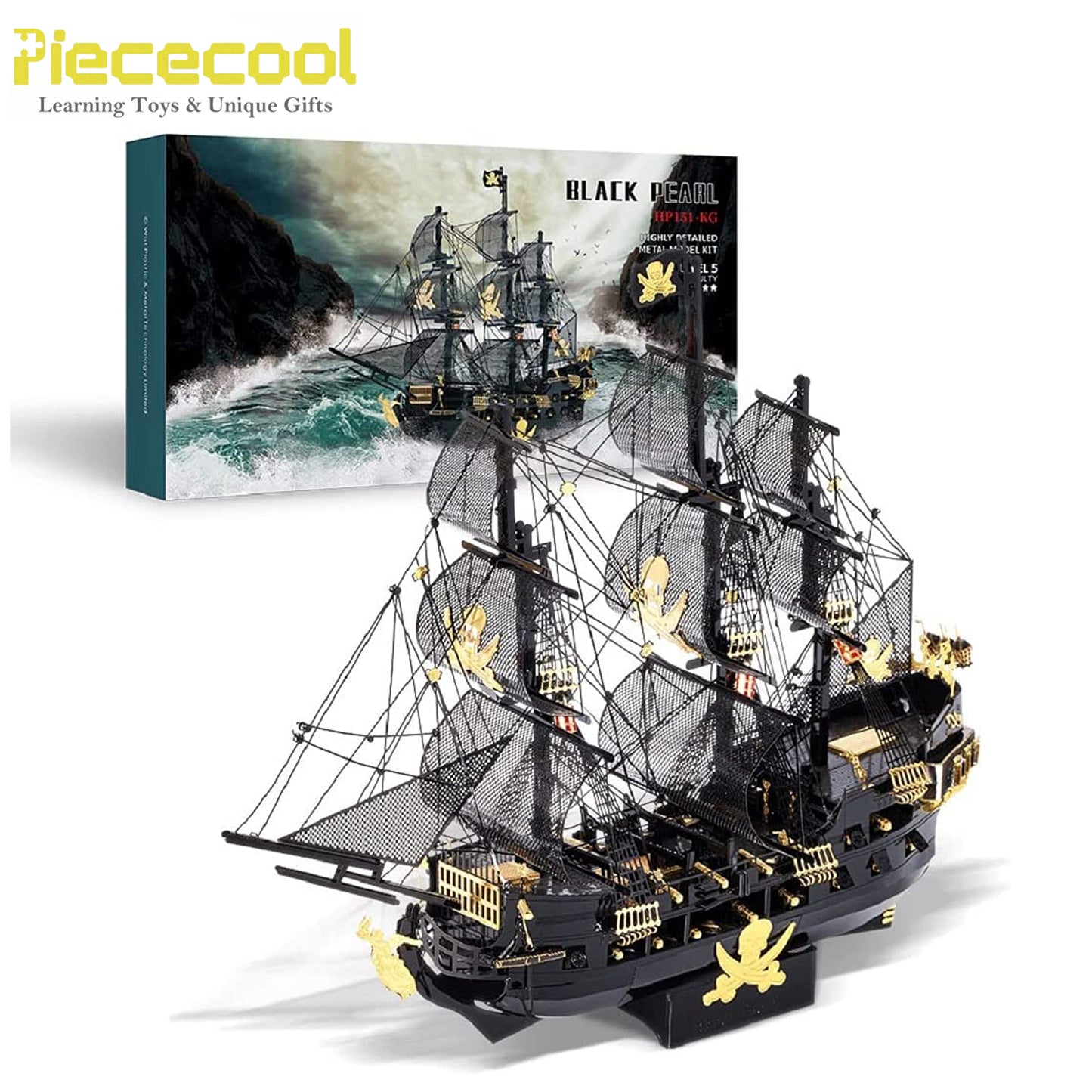 Piececool Metal 3D Puzzles for Adults, Flying Dutchman Pirate Ship Model Kit, DIY craft kit for family time, ideal birthday gift.