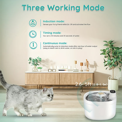 CW-WSJ2Cat fountain, 88oz/2.6 liters wireless automatic pet water dispenser with motion sensor, ultra-quiet and suitable for cats and dogs.