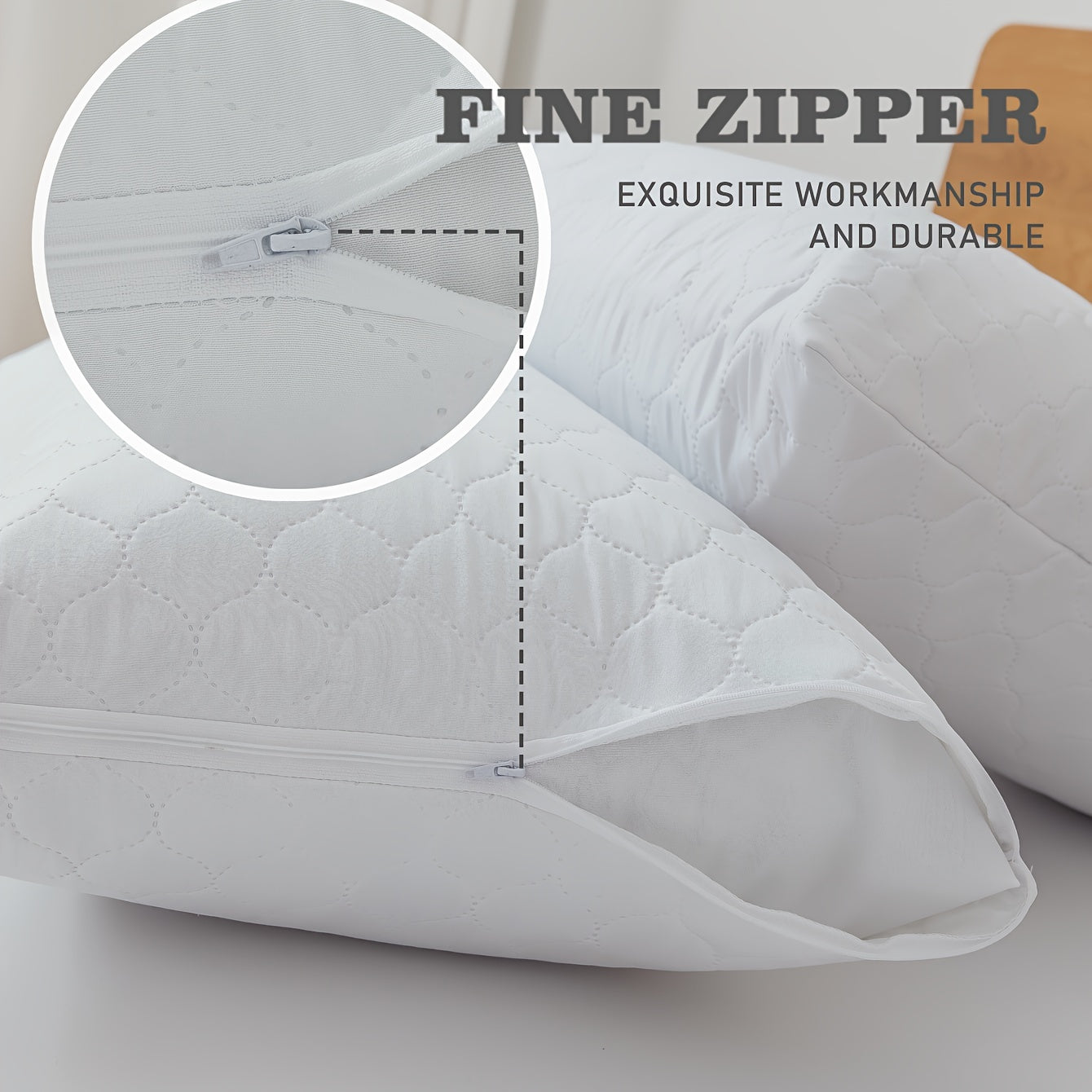 Get double the protection with our 2-Pack of Hypoallergenic Pillow Protectors. Made from 100% polyester, these waterproof and breathable covers are machine washable for easy care. The sanded fabric feels soft against your skin, and the zip closure