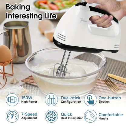 1 Electric Mixer with 7 Speeds, Handheld Whisk Mixer for Eggs and Batter, Kitchen Appliance for Mixing Bowls