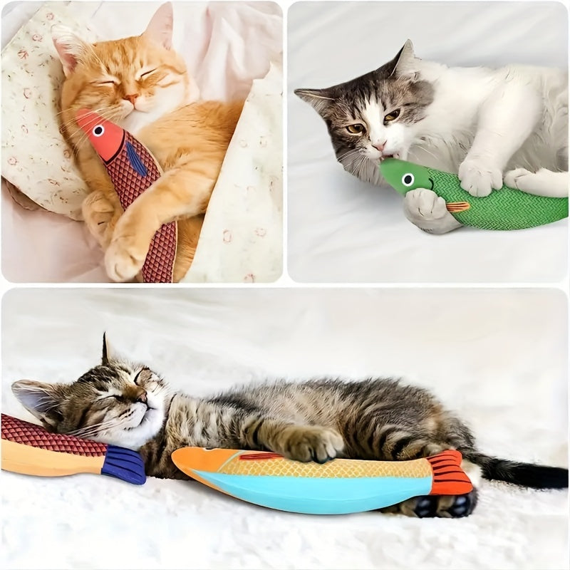 1 or 2 Cat Toy Saury Fish for interactive indoor exercise, with crinkle sound and soft, durable material.