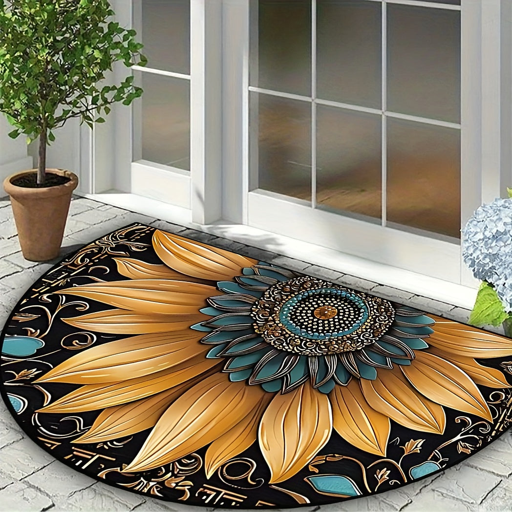 Welcome guests with the Sunflower Welcome Mat - A long-lasting, slip-resistant rug designed for both indoor and outdoor use. Made with lush crystal velvet fabric, perfect for adorning your bedroom, kitchen, bathroom, or patio. A thoughtful and chic home