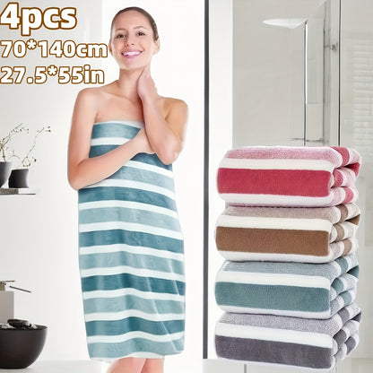 Set of 4 space-themed microfiber bath towels, highly absorbent, durable and made of 80% polyester and 20% nylon. Each towel measures 69.85cm x 139.7cm, perfect for a year's use. Includes wash cloths.