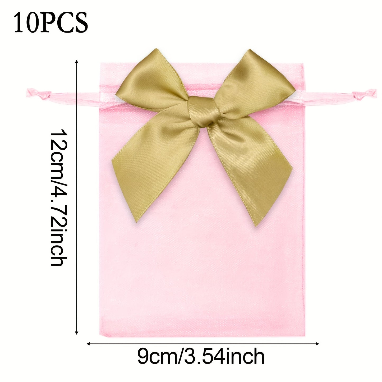 10 elegant organza bags with ribbon and bow, ideal for gift wrapping and party favors.