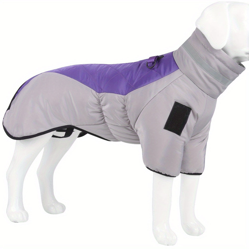 Waterproof winter dog jacket with warm, reflective material and D-ring for medium breeds.