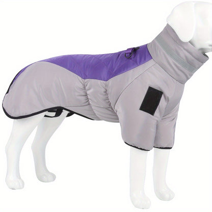 Waterproof winter dog jacket with warm, reflective material and D-ring for medium breeds.