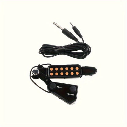 12-hole magnetic transducer acoustic guitar pickup with enhanced sound, adjustable volume & tone control. Includes audio cable and accessories kit.