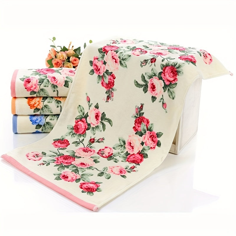 Flower pattern cotton towel, quick-dry hand and bath towel for home bathroom.