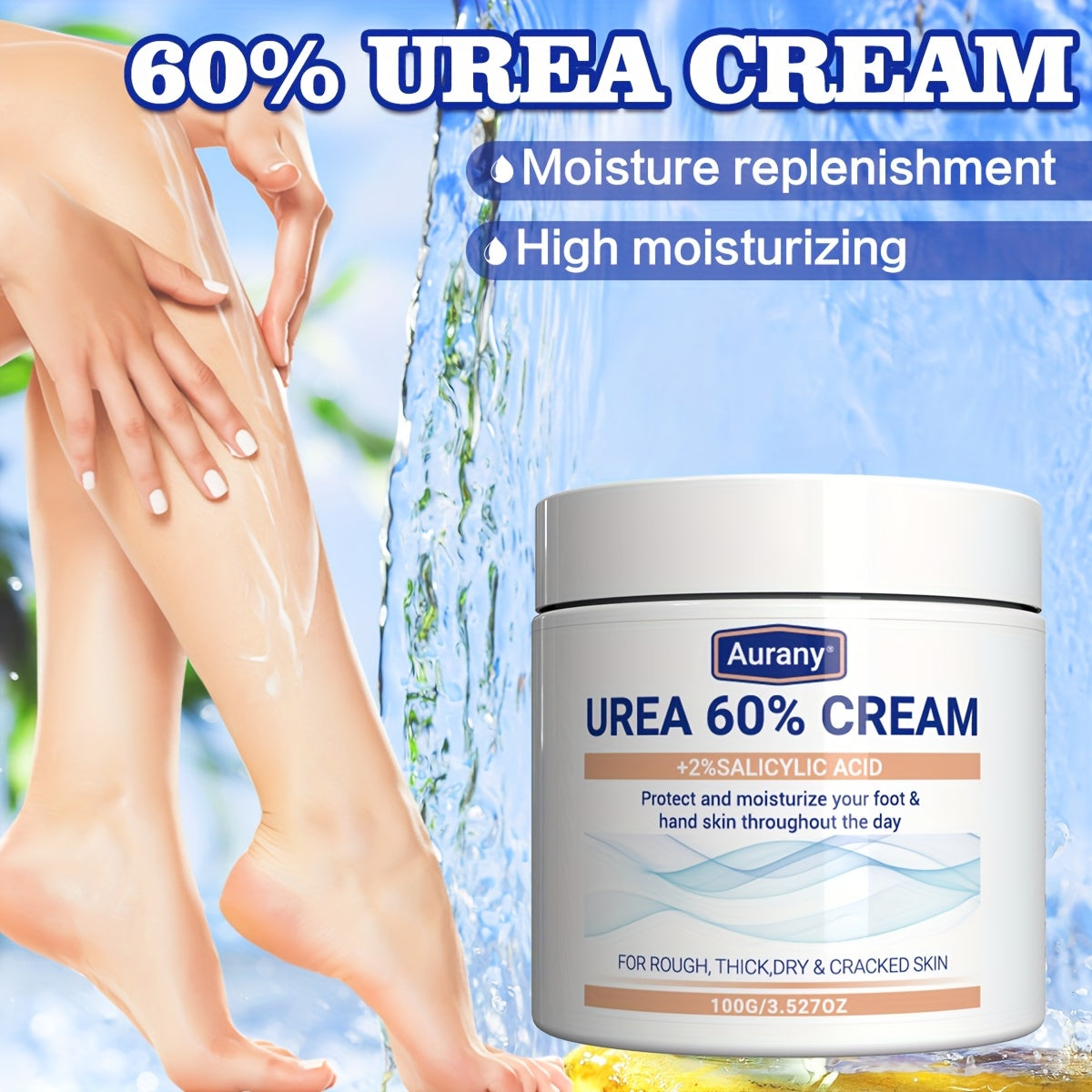 Urea Cream with Salicylic Acid for dry skin, moisturizes feet, knees, and elbows - 100G