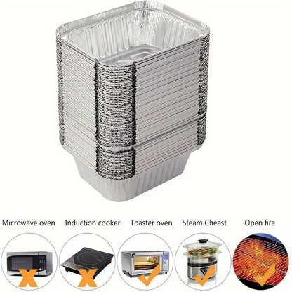 40 packs of disposable aluminum foil lunch boxes with paper covers, aluminum foil pots. Each box measures approximately 17.53 cm x 11.43 cm x 4.06 cm and can be used for baking dishes and cookware. These takeout aluminum foil baking sheets are perfect