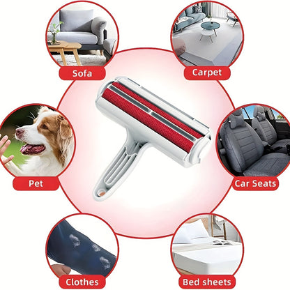 Ergonomic pet hair remover roller for dogs and cats with reusable lint brush, ideal for furniture and fabrics.