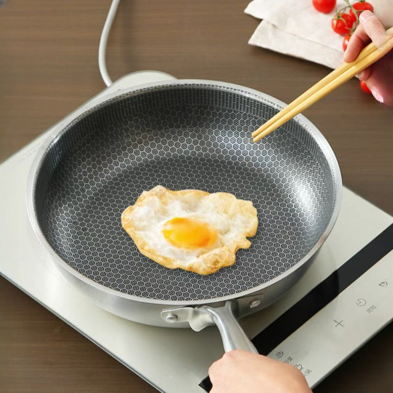 Multi-functional Stainless Steel Skillet - Non-Stick, Honeycomb Pattern for Flawless Frying & Steak Cooking - Perfect for Any Type of Cuisine, Home Use, Versatile, Compact Pan.