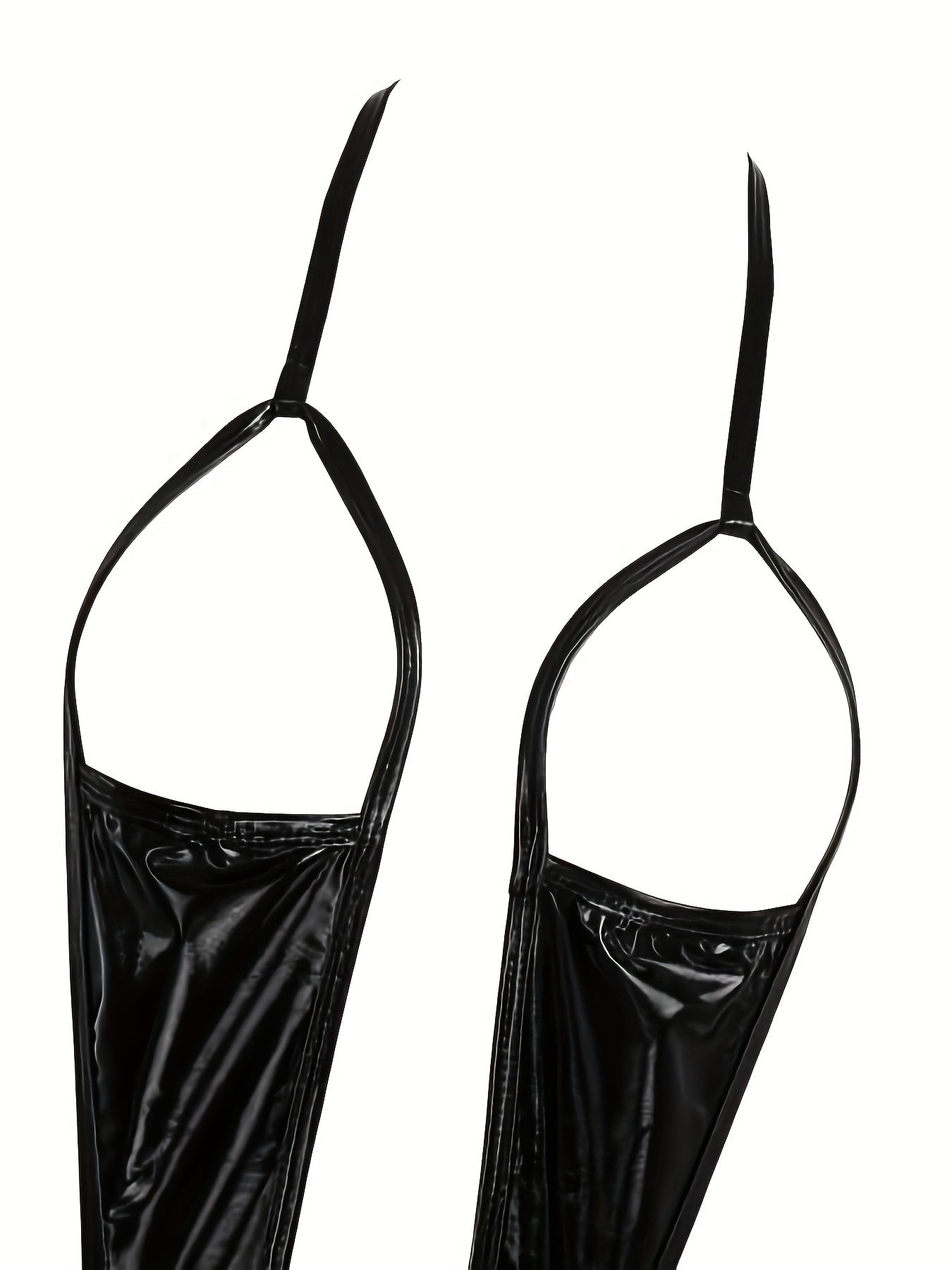 Sexy glitter PU leather teddy with halter open cup and open crotch, paired with sequin tassel nipple covers. Flaunt your curves in this seductive lingerie set.