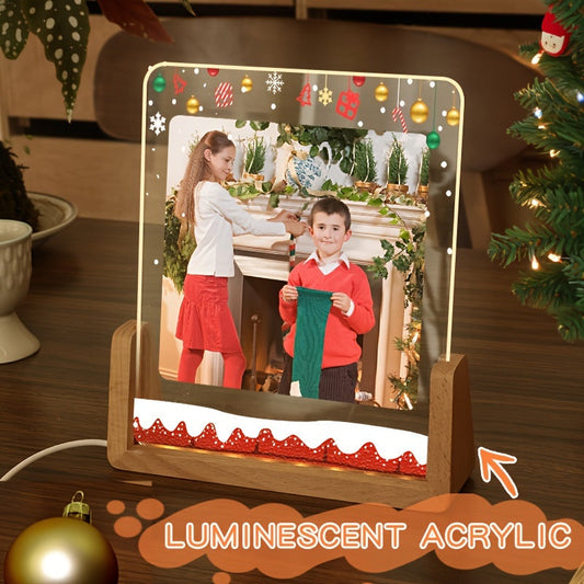 Personalized Christmas photo frame made of luminous love acrylic, featuring a high-end transparent design perfect for displaying photos. This customizable acrylic frame is a great DIY birthday gift for a girlfriend, boyfriend, or friend and serves as a