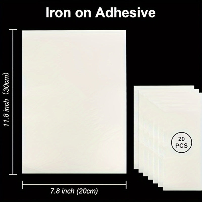 20 Pieces of Iron-On Adhesive Sheets: Double-Sided Fabric Glue for A4 Size Projects, Press-On Patch Tape, Fusible Interfacing for Sewing, Heat Bonding Solution